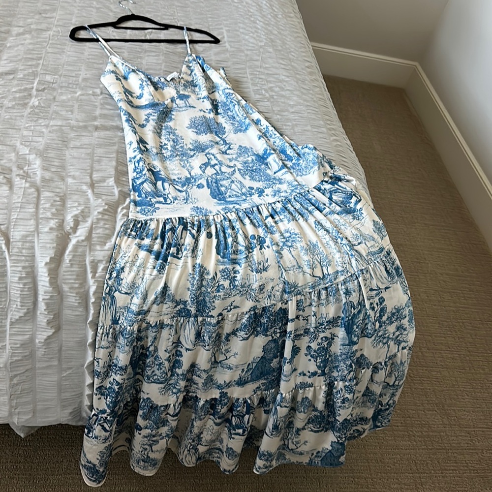 NWOT Gianni Bini blue toile maxi dress with adjustable straps size 8